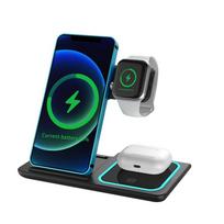 100 W greito belaidžio įkroviklio stovas skirtas iPhone 14 13 12 11 Apple Watch 3 viename sulankstoma įkrovimo stotis, skirta Airpods Pro iWatch 8 7 juoda