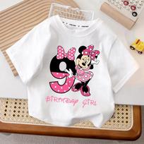 Minnie Mouse Gimtadienio Skaičius Marškinėliai Mielas Animacinis Mergaitės Šventiniai Drabužiai Mažylių Viršutiniai Drabužiai Vasariniai Medvilniniai Trumpomis Rankovėmis T-marškiniai Vaikų Dovanėlės S