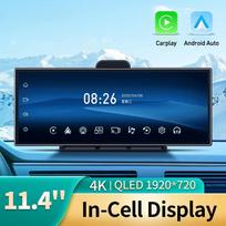 H70 Plus 11,4″ 4K ADAS Automobilio vaizdo registratorius 60 kadrų per sekundę Belaidis Car Play & Android Auto Dvigubas įrašymas Naktinis matymas DVR navigator juoda