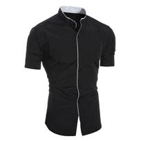 Summer Men's Stand-up Collar Solid Color Short-sleeved Shirt Casual Fashion Single-breasted Men's Shirt S balta