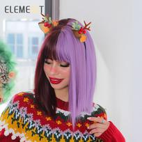 Sintetinės perukai tiesūs raudonojo vyno spalvos vidutinio ilgio perukas moterims su kirpčiukais Cosplay Lolita vakarėlio Fancy karščiui atsparus plaukų galvos juosta