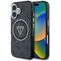 Guess IML Metal Glitter 4G Circle Triangle MagSafe dėklas iPhone 16 - Juodas