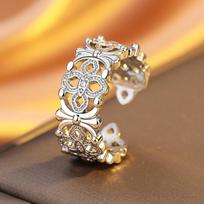 Hollow Flower Opening Ring for Women, Light Luxury High-end Fashion Jewelry Gift Adjustable opening