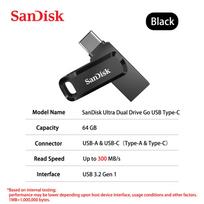 SanDisk 128GB OTG Ultra Dual Drive Go Drive USB 3.2 C tipo Flash 2-in-1 USB-A/USB-C atmintinė 64GB 256GB 512GB 1TB iki 400MB/s telefonui, PC 【64GB】 juoda