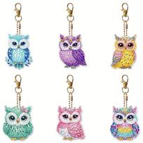 6Pcs/SetDIY Diamond Painting Keychain - Animal Owl Pattern, DIY Decoration, Diamond Kit Craft Supplies, Handmade Mosaic Painting
