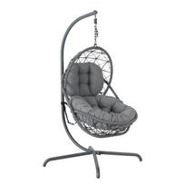 Kabantis krėslas Home4You AMARA tamsiai pilkas poliesteris 134x134x194 cm