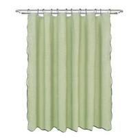 Banguota dušo užuolaida, tvirta, vandeniui atspari, su 12 kabliukų, skalbiama, storesnio audinio, su juodu kraštu, skirta vonios kambariui, viešbučio voniai balta