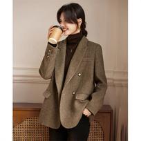 Women's Herringbone Wool Blend Padded Suit Jacket S