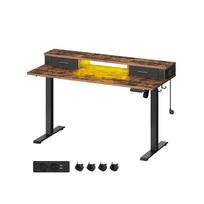 Elektrinis reguliuojamo aukščio rašomasis stalas su apšvietimu 60x140x120cm., rudos/juodos spalvos