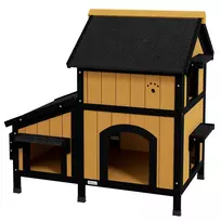 Kačių namelis PawHut 96x65x85,5cm., šviesiai rudos/juodos spalvos
