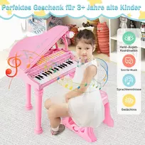 Vaikiškas žaislinis pianinas su kėde, rožinės/baltos spalvos