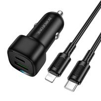 Borofone Car charger BZ34B Cloud – USB + Type C – QC 3.0 PD 38W with Type C to Lightning cable black