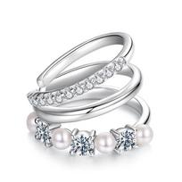 BAMOER Mono 3-layered Moissanite Ear Cuff 925 Silver Freshwater Pearl Ear Clip for Women Teens Original Elegant Jewelry
