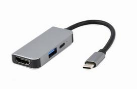 GEMBIRD A-CM-COMBO3-02 Multi Port Adapter USB type C 3in1 USB port + HDMI + PD silver