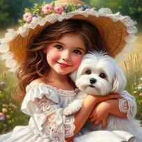Diamond Art Painting Kits Little Girl and Lion Dog Portrait Cross Stitch Needlework Mosaic Diamond Embroidery Figure Wall Decor 20x20cm square