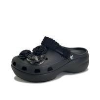 Crocs Classic Platform Clog Black Rose Niche Fashion Rework Three-dimensional Flower Sweet Cool Casual Hole Shoes Women Black 39-40 juoda