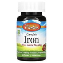 Carlson Labs Chewable Iron, 30mg Strawberry - 60 tablečių