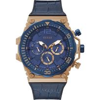 GUESS Venture Blue Leather Rose Gold Tone Men's Quartz Watch GW0326G1 mėlyna