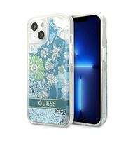 Guess GUHCP13MLFLSN iPhone 13 6.1" žalias/žalias kietas dėklas Gėlių Skysčio Blizgesys