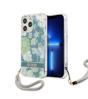 Guess GUHCP13LHFLSN iPhone 13 Pro / 13 6.1" žalias / žalias kietas dėklas su gėlių juostele