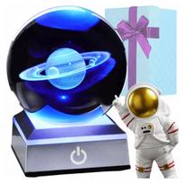 Stiklinis rutulys 3D Saturno naktinė LED stalo lempa dekoratyvinė + dovana