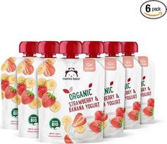 "Amazon" prekės ženklas - "Mama Bear" ekologiško jogurto paruošimas, braškių, bananų ir jogurto, vegetariškas, 90 g (6 pakuotės)