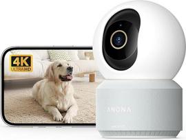 "Anona Pano 4K" apsaugos kamera, "WiFi" 6 šunų kamera su automobilio sekimo funkcija, skirta žmonių, gyvūnų ir kūdikių šauksmams aptikti, 360° pasukimo / pakreipimo kampu, dvipusis garsas, suderinama su "Alexa