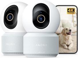 "Anona Pano" 4K HD vidaus stebėjimo kamera, 360° stebėjimo kamera, "Wi-Fi" 6 | Asmens / augintinio / kūdikio vyno aptikimas, dvipusis garsas, privatumo režimas, 2 vnt.