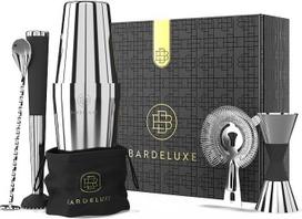 "BarDeluxe® Boston Shaker" 5 dalių rinkinys, barmeno rinkinys, kokteilių maišymo rinkinys - 750 ml kokteilių plaktuvas "Boston Cocktail Set" nerūdijančio plieno kokteilių priedai - prabangus dovanų rinkinys, krepšys ir receptų knyga (sidabrinis)