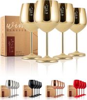 "Gusto Nostro" nerūdijančio plieno vyno taurės - nedūžtančios taurės, 540 ml talpos - elegantiški aukso spalvos indai šampanui ir kokteiliams (4 vnt.)