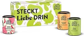 "Just Spices Von Herzen" dovanų dėžutė, dovanų rinkinys su 3 prieskonių indeliais, skirtas mėgėjams virėjams, vakarams kartu, Valentino dienai