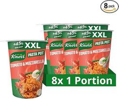 "Knorr" makaronų puodas "Tomato & Mozzarella XXL" Skanus makaronų užkandis, paruoštas vos per 5 minutes 8 x 93 g