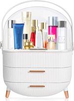 "Kousee Makeup Organiser", odos priežiūros organizatorius, kosmetikos dėklas su nedulkėtu dangteliu, nešiojama rankena, vandeniui atspari makiažo dėžutė tualetiniam stalui, stalviršiui, vonios kambariui, komodai (balta), balta,