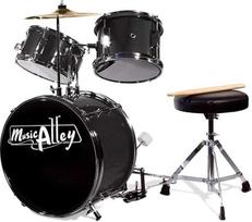 "Music Alley" DBJK02-BK 3 dalių pradedančiųjų būgnų rinkinys vaikams - juodas -Inch Black