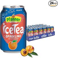 "Pfanner" ledinė arbata "Peach" - putojanti skardinė pakuotė - gazuota persikų skonio ledinė arbata (24 x 0,33 l)
