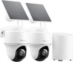 "Reolink" 2K lauko stebėjimo kamera su saulės baterija - 2 kamerų rinkinys ir namų koncentratorius, pasukimo ir pakreipimo funkcija, dirbtinio intelekto aptikimo funkcija, 64GB vietinė atmintis, nuotolinė prieiga, dvipusis garsas, namų koncentratorius Mi