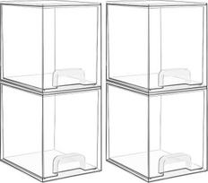 "Vtopmart" 4 pakuotės sukraunami stalčiai, 19 cm aukščio, akrilo organizatorius 32 neslystantis kilimėlis, saugojimas ir organizavimas komodai, vonios kambariui, kosmetikai, virtuvei, laikymo spintai