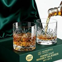 2 viskio taurių rinkinys, 310 ml - bešvinis krištolo bokalas su sunkiu pagrindu, rankomis šlifuotas, dovanų dėžutė - aukščiausios kokybės šluotelė (-ės) Y taurių rinkinys - Glenrigg