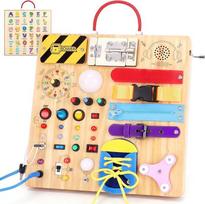23 in 1 Busy Board Montessori žaislas nuo 1 metų veiklos lentos Medinis žaislas su 15 jungiklių 26 LED lemputėmis Muzikinė dėžutė Užraktas Batų raišteliai Zip 1 2 3 metų berniukams ir mergaitėms