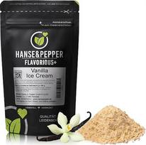 250 g "Hanse&Pepper Flavorious+" vanilinių ledų milteliai - be cukraus, be kalorijų - vanilės milteliai varškei, jogurtui, kokteiliams ir saldumynams - be dirbtinių saldiklių, tikri ingredientai