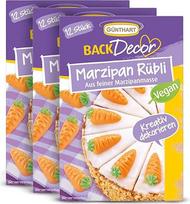 Günthart Marcipano morkų rinkinys (3 vnt.) - 3 x 12 veganiškų marcipaninių morkų tortui papuošti - puikus Rübli torto, morkų pyragų ir desertų papuošimas - idealiai tinka Velykoms, Kalėdoms ir ypatingoms progoms
