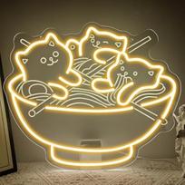 Katė Ramen Neon ženklas, katė makaronai LED šviesos neono ženklas apdailos japonų parduotuvė restoranas namų baras virtuvė miegamasis, Kawaii Anime dovana paaugliams vyrams Lady USB maitinimo (14,9 x 12,6 colių)
