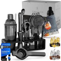 Kokteilių rinkinys juodas, 700 ml "Cobbler Cocktail Shaker", pagamintas iš nerūdijančio plieno, saugus pilstymas ir neišsiliejimas, profesionalus kokteilių maišytuvų rinkinys su stovu ir receptų knyga, mišinių rinkinys barmenui