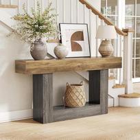 LITTLE TREE Konsolinis stalas 160 cm ilgio 2 pakopų ūkinis sofos stalas už sofos Didelis siauras prieškambario stalas Svetainės prieškambaris Medinis prieškambario stalas su tvirtu pagrindu Rustic Brown