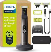 PHILIPS OneBlade Pro 360 veido ir kūno elektrinis skustuvas, trimeris ir kūno kirpimo mašinėlė, 3 x 360 peiliukų, tiksli šukos, 2 x kūno priedai, kelioninis dėklas, įkrovimo stotelė, skirtas veidui ir kūnui (QP6652/35)