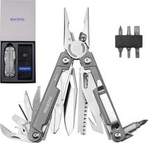 ROCKTOL Multitool replės, EDC Multitool kišeninis peilis VG10 ašmenimis, 27-in-1 daugiafunkcinis įrankis su titano padengta rankena, tiksliu atsuktuvu, geru kabliuku medžioklei, kuprinei, žygiams, stovyklavimui, (Gen-R)