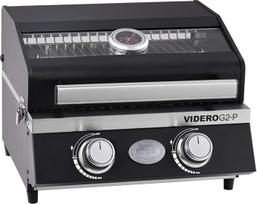 RÖSLE BBQ-Portable VIDERO G2-P dujinis grilis, nešiojamasis stalinis grilis su 2 nerūdijančio plieno degikliais, pašildymo stoveliu ir dangčiu su stikliniu įdėklu ir dangčio termometru, milteliniu būdu dengtas plienas, 50mbar