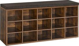 VASAGLE batų suolas batų stovas su sėdyne suolo saugojimo pagalvė 15 skyrių gyvenamojo kambario prieškambario 30 x 105 x 48 cm derliaus rudos spalvos kaštono rudos spalvos LHS15BX