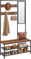 VASAGLE HSR415B01 Paltų stovas su kabliukais Veidrodis suoliukas 35 x 98 x 180 cm įėjimo zonoje Miegamasis Gyvenamasis kambarys Pramoninis dizainas Vintage ruda/juoda