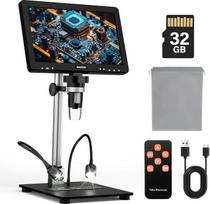 WADEO 10,1 colio LCD skaitmeninis mikroskopas 1500x su 32GB kortele, nešiojamasis mikroskopas USB skaitmeninis mikroskopas su 8 šviesos diodais ir metaliniu stovu, suderinamas su "MacOS Windows", skirtas remontui ir